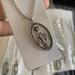 12 Pack, Wholesale Miraculous Medal Pendant Necklace, Packaged for resale
